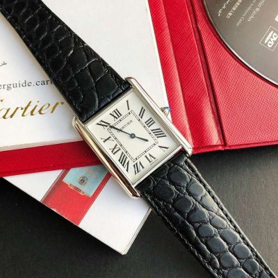 TW Factory Cartier Tank 762 Quartz Movement WG Case Crocodile Leather Strap Watch